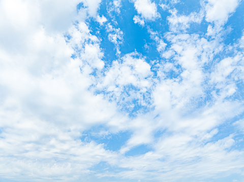 Blue sky with clouds Top view from the airplane window, Natural cloudscape for copy space.