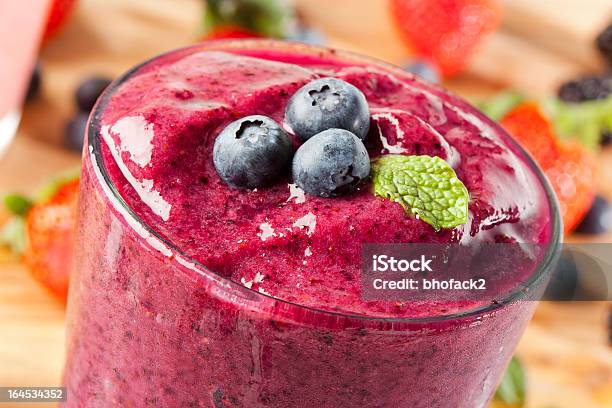Closeup Of The Top Of A Fresh Organic Blueberry Smoothie Stock Photo - Download Image Now