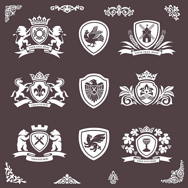 heraldic элементы - heraldic griffin sword crown stock illustrations