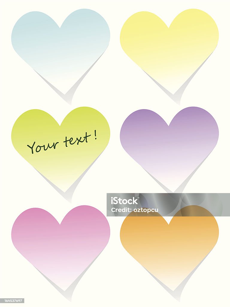 Colorido coração conjunto de post-it - Vetor de Amarelo royalty-free
