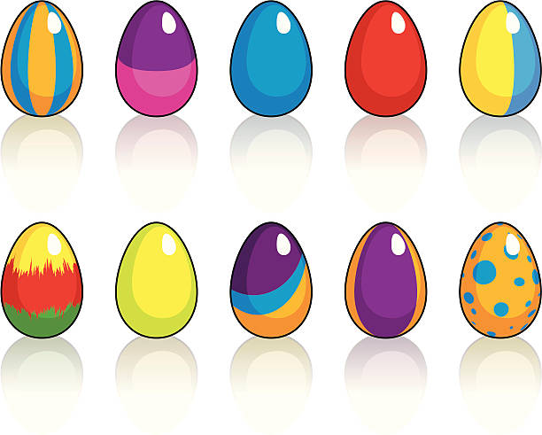 Set of ten Easter eggs vector art illustration