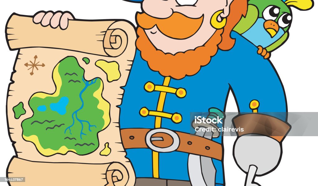 Pirata con Mappa del tesoro - arte vettoriale royalty-free di Adulto