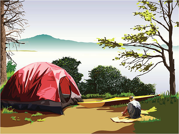 Lago Campsite em Musgo - ilustração de arte vetorial