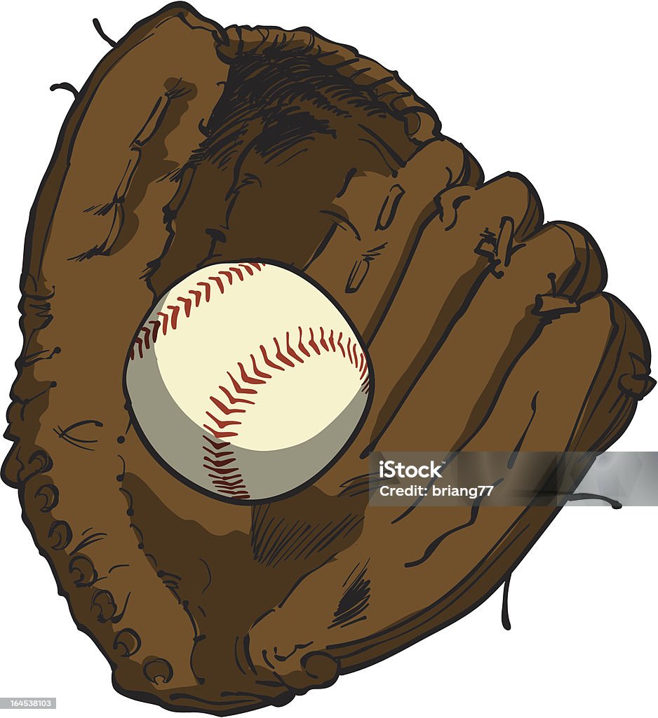 Sketch-Style Vector Baseball Glove & Ball Sketch-style vector illustration of a leather baseball glove holding a baseball. Baseball Glove stock vector