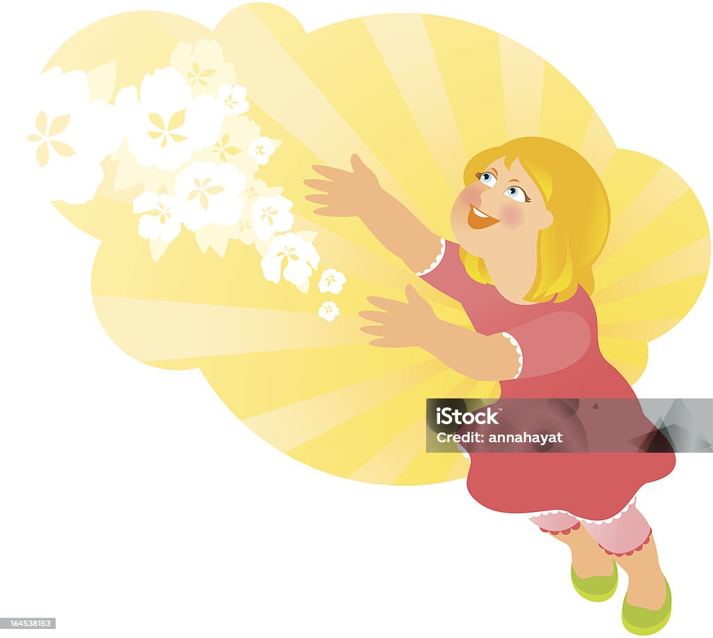 Chica con flores de verano - arte vectorial de Alegre libre de derechos