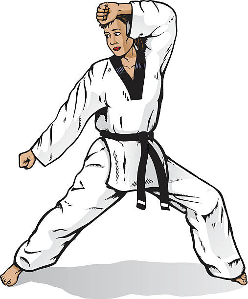 ilustrações, clipart, desenhos animados e ícones de garota de artes marciais - martial arts women tae kwon do black belt