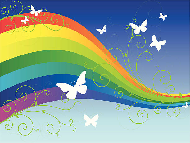 Arc-en-ciel coloré avec des papillons - Illustration vectorielle
