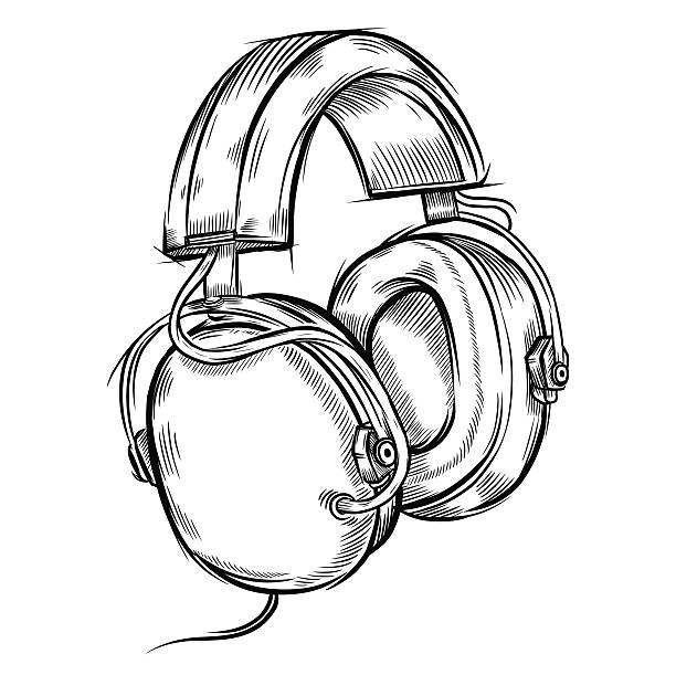 hand-drawn headphones vector art illustration