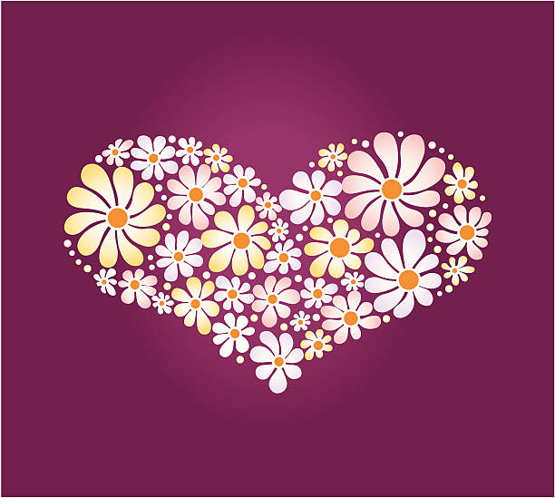 heart shape filled with flowers pattern vector art illustration