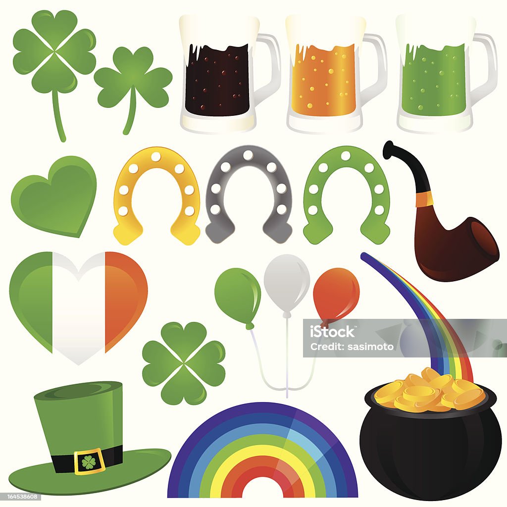 Iconos vectoriales: Saint Patrick's Day, cerveza fría - arte vectorial de Arco iris libre de derechos