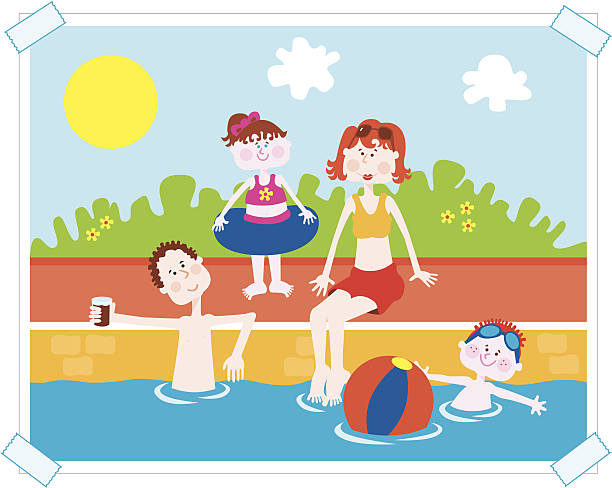 Happy Family at the Pool vector art illustration
