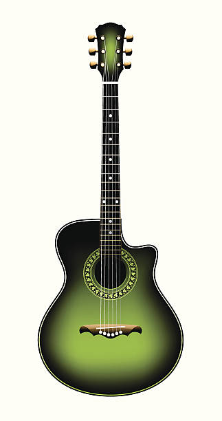 green acoustic guitar vector art illustration