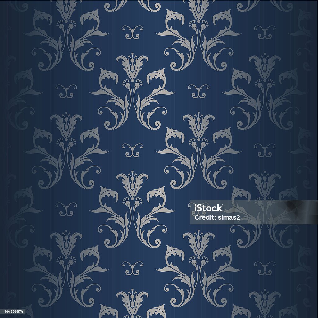 Floral Vintage Wallpaper Illustration of a blue and with silver floral pattern. Abstract stock vector
