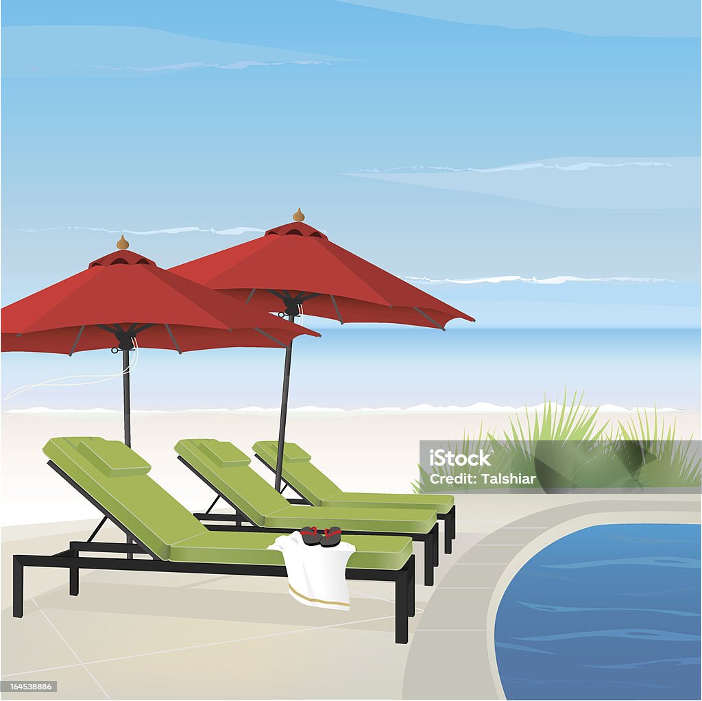 Resort relaxante na praia - Vetor de Ao Lado de Piscina royalty-free