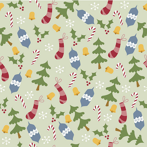 Christmas Bells and Trees Seamless Pattern vector art illustration