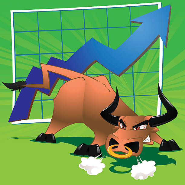ilustraciones, imágenes clip art, dibujos animados e iconos de stock de raging bull mercado - resoplar
