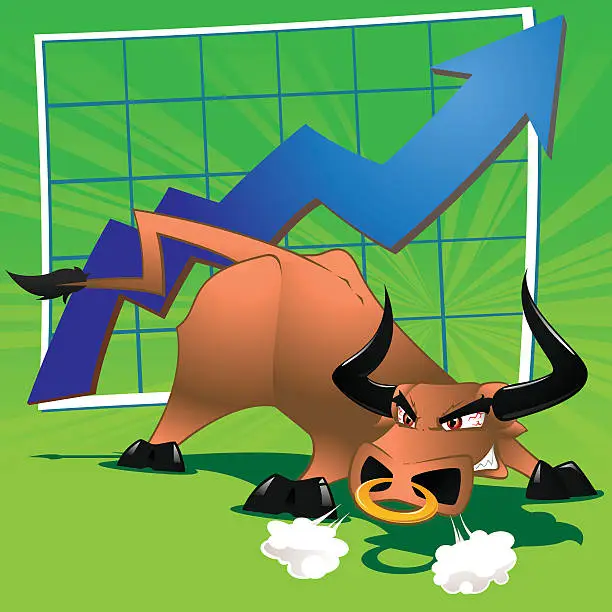 Vector illustration of Raging Bull Market