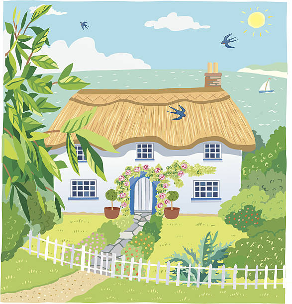 seaside domek - chata stock illustrations