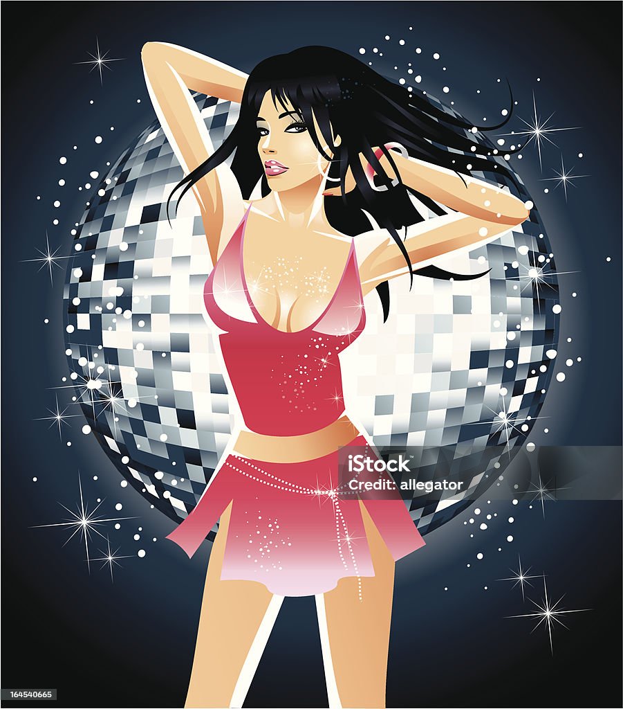 Dancing Girl Dansing girl in red dress on disco bacground Adult stock vector