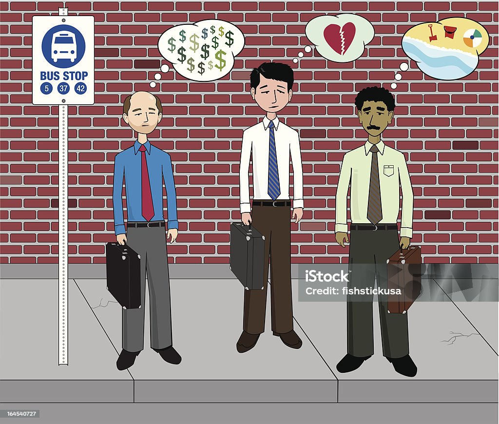 Homens de negócios em uma parada de ônibus - Vetor de Balde e Pá royalty-free