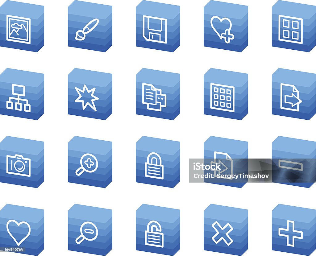 이미지 라이브러리 웹 아이콘, 파란색 박스 시리즈 - 로열티 프리 광학 기기 벡터 아트