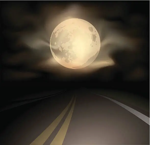 Vector illustration of Road and moon