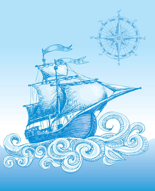 łódź żaglowa - brigantine old sailing ship passenger ship stock illustrations
