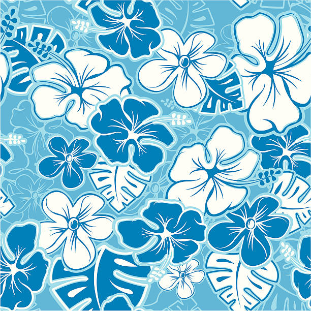 ilustrações, clipart, desenhos animados e ícones de estampa havaiana - hawaiian culture hibiscus print pattern