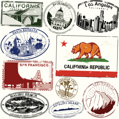 California Flag and some retro/vintage California city stamps