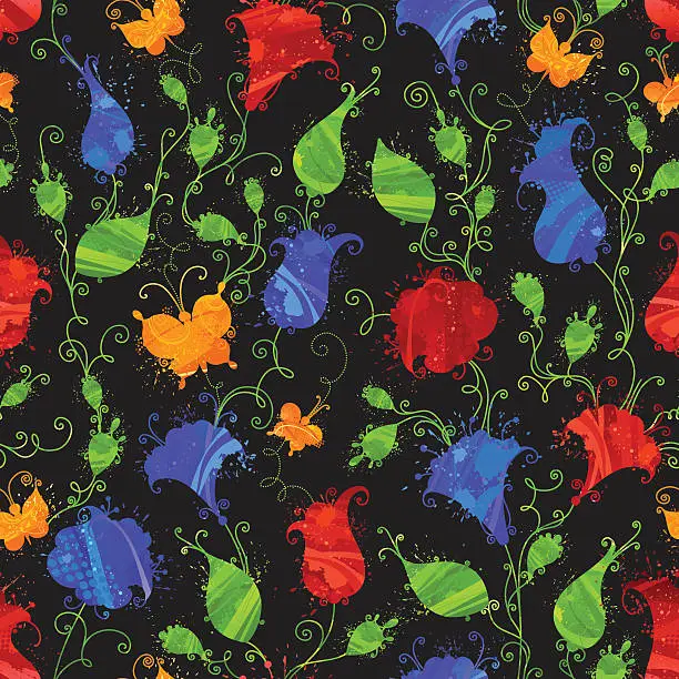 Vector illustration of Grunge seamless floral pattern
