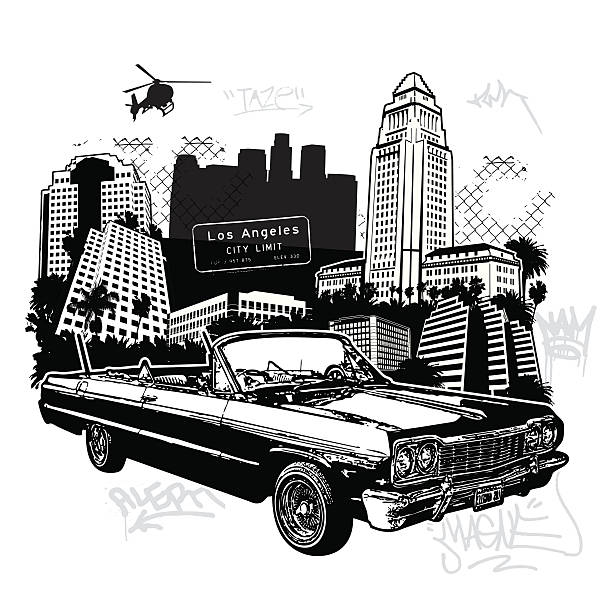 This ones for my homies LA Hoo Ride with cityscape coming up from the Eastside gangster rap stock illustrations