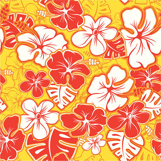 Red Hawaiian Pattern Vector Tileable Seamless Hawaiian Pattern hawaii islands illustrations stock illustrations