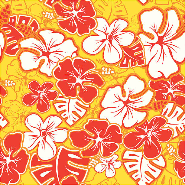 Red Hawaiian Pattern Vector Tileable Seamless Hawaiian Pattern big island stock illustrations