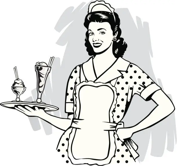Vector illustration of vintage waitress