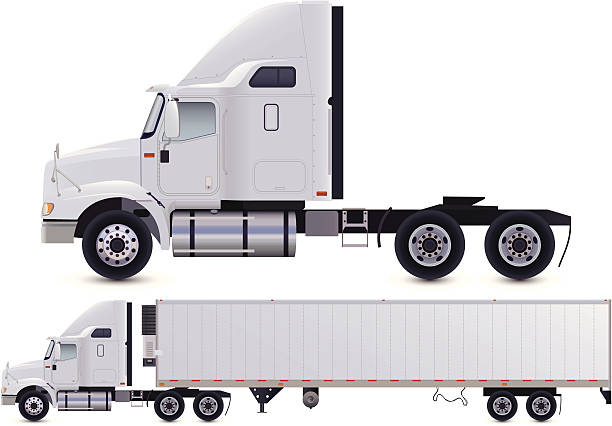 Truck Side view of a semi-truck. articulated lorry stock illustrations