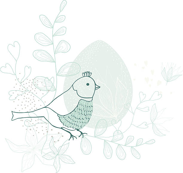 Easter eggs and bird vector art illustration