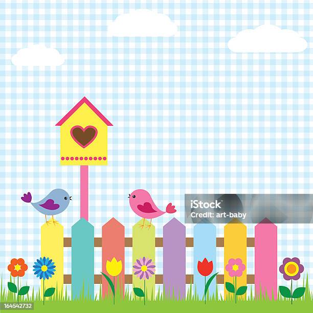 Colorful Birds Fences And Birdhouse Background Stock Illustration - Download Image Now - Animal, Animal Markings, Beauty