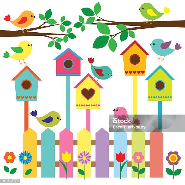 Uccelli E Birdhouses - Immagini vettoriali stock e altre immagini di Casetta per gli uccelli - Casetta per gli uccelli, Uccello, Multicolore