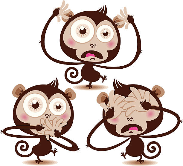 trzej mądrzy małpy - see no evil hear no evil speak no evil stock illustrations