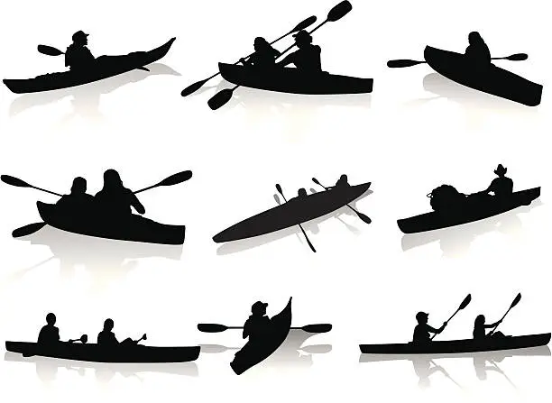 Vector illustration of Kayaking Silhouettes