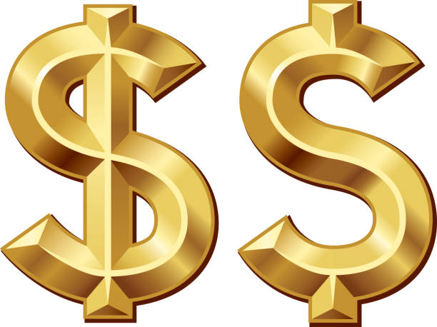 Green dollar Two gold dollar signs. currency symbol stock illustrations