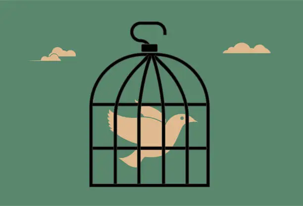 Vector illustration of dove of peace in cage