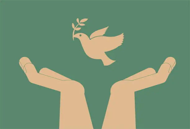Vector illustration of Hands and dove of peace, anti war, peace poster