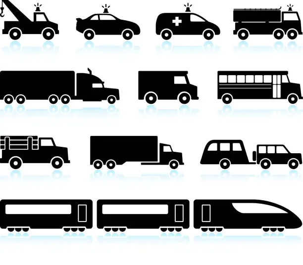 Vector illustration of Large Scale Transportation black and white vector icon set