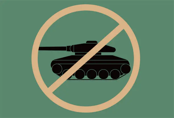 Vector illustration of Ban tank icon,anti war