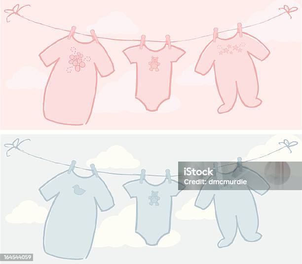 Ligne De Vêtements Pour Bébés Vecteurs libres de droits et plus d'images vectorielles de Corde à linge - Corde à linge, Effet pictural, Fleur - Flore