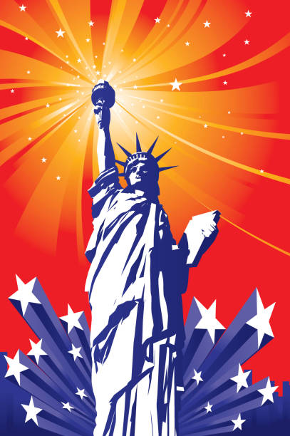 istock Statue of Liberty with blue stars and red background 164544081
