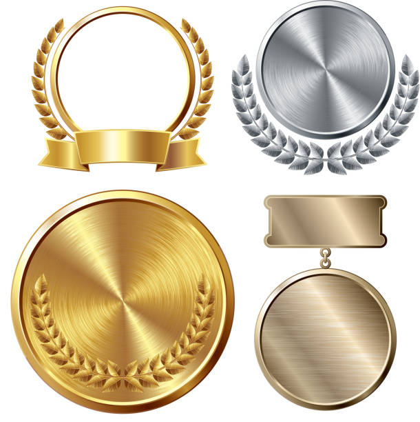 Medals "Set of gold, silver and bronze medals." award bronze medal medal ribbon stock illustrations