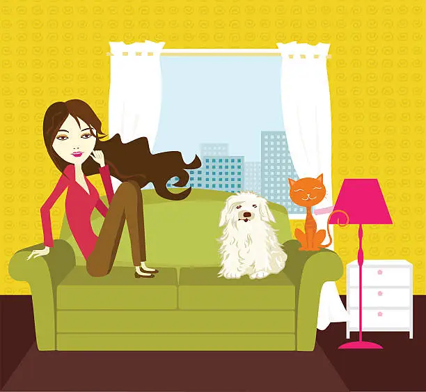 Vector illustration of Young Woman Relaxing at Home