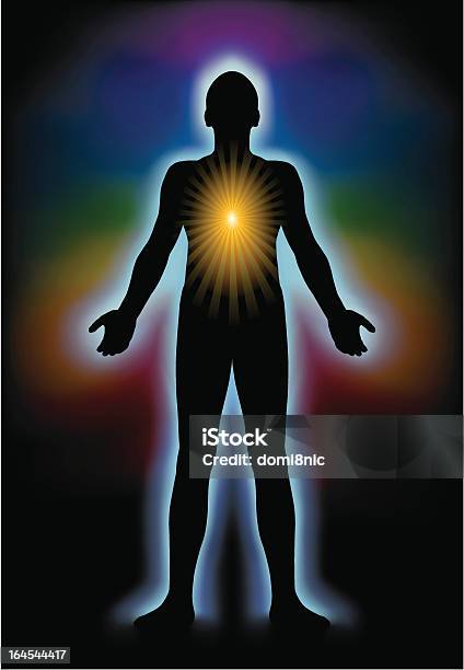 Illuminazione Spirituale Silhouette - Immagini vettoriali stock e altre immagini di Aura - Aura, Il corpo umano, Illuminato